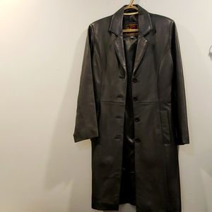 Long black leather coat